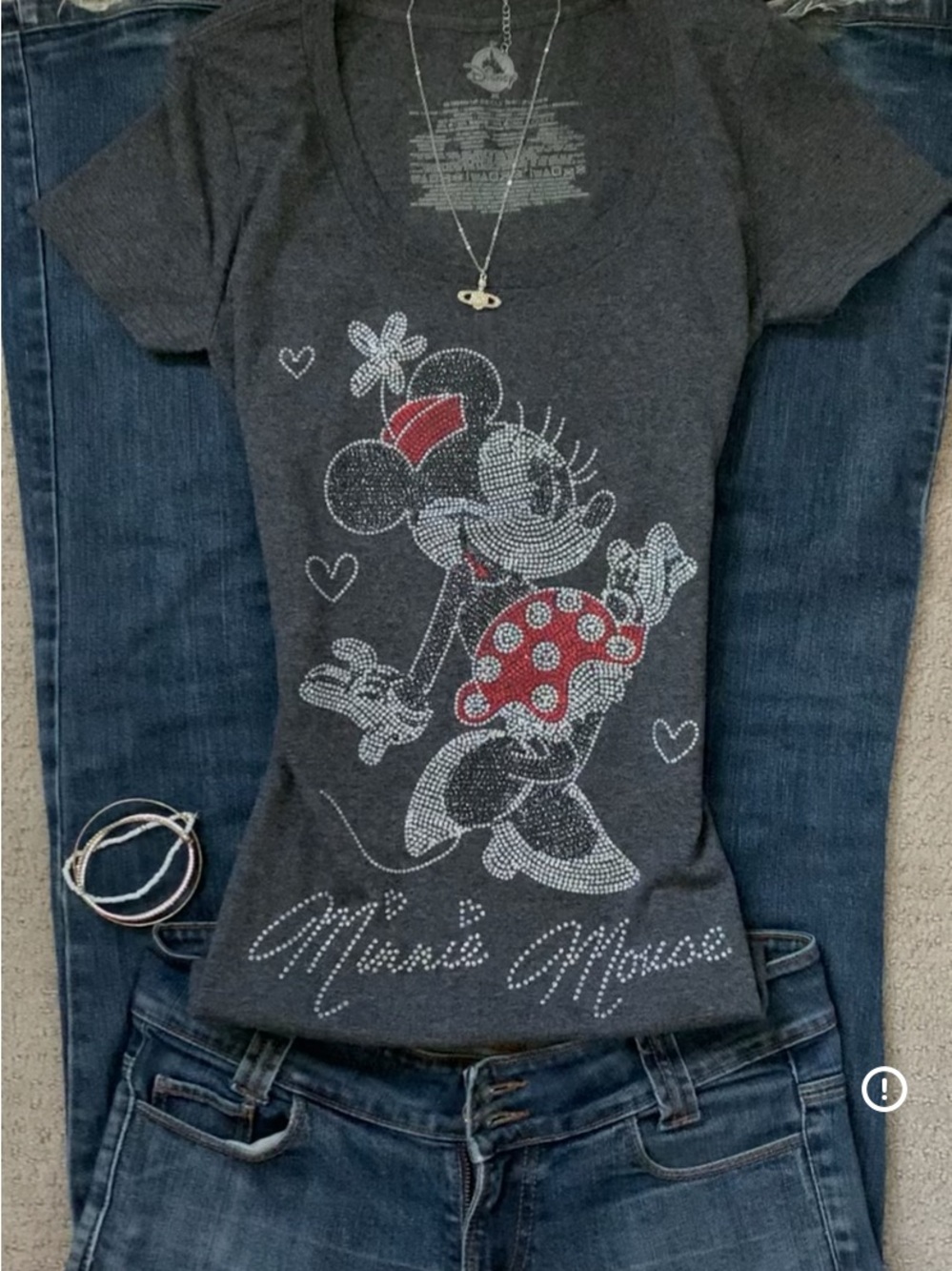 Disney Girls' Charcoal Gray Minnie Mouse Tee with Red Accents